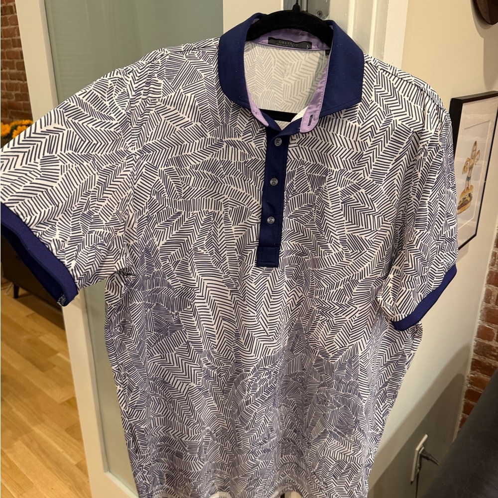 Greyson Navy and White Geometric Polo
